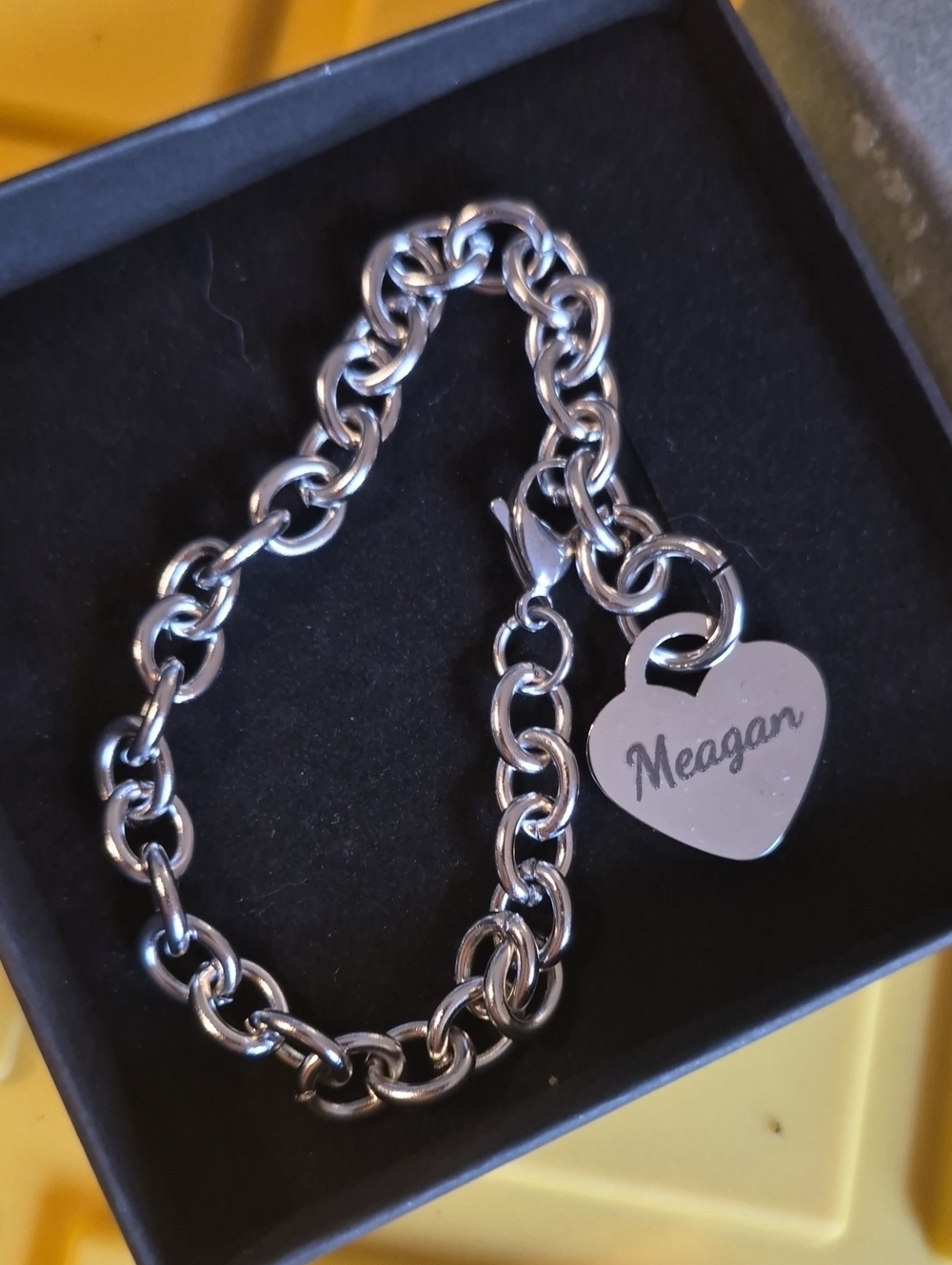 Personalized Silver Heart Charm Bracelet - Meagan Engraving Nwt